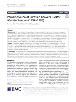 Parasitic Fauna of Eurasian Beavers (Castor Fiber) in Sweden (1997–1998)