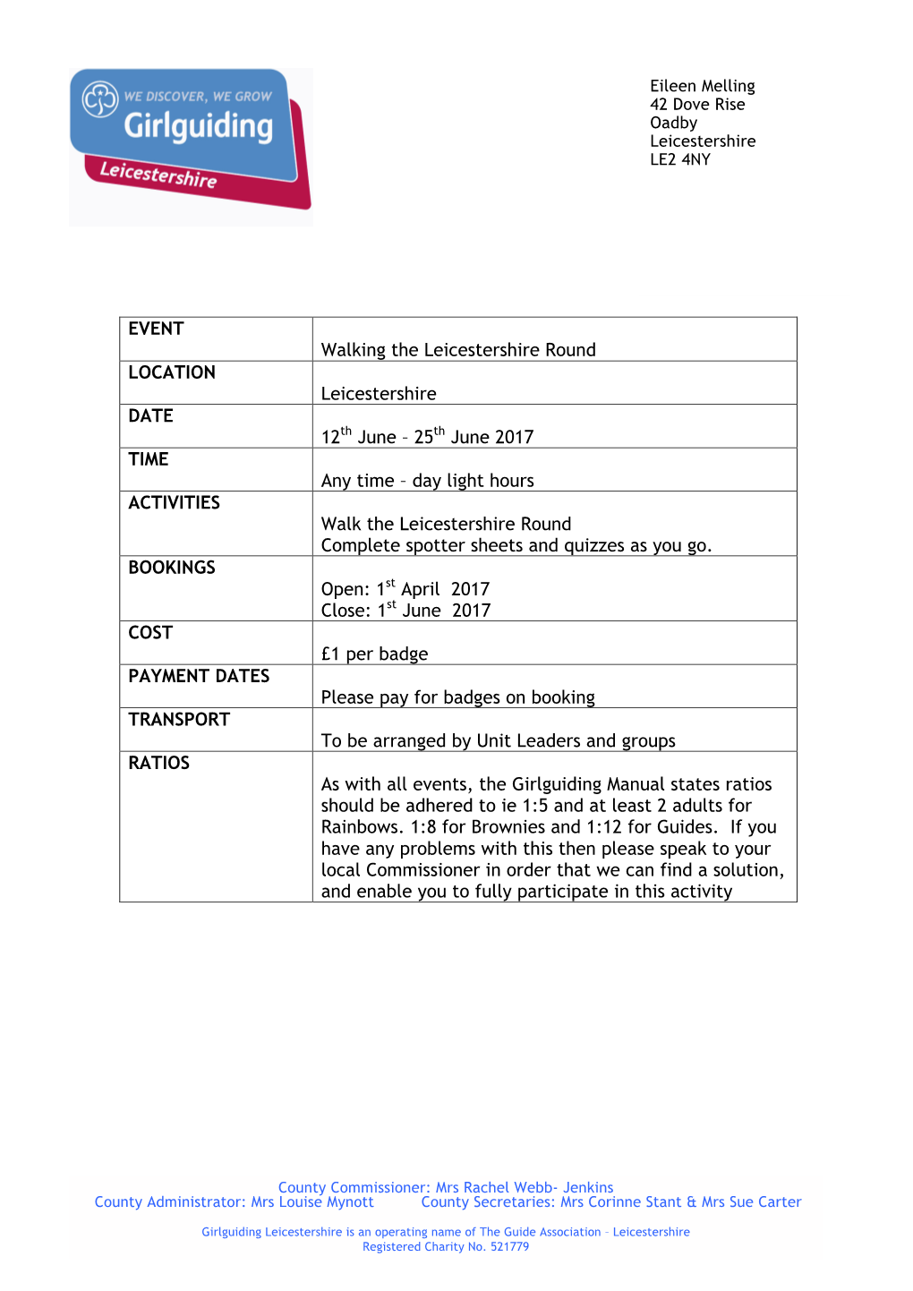 BOOKING FORM – Leicestershire Round