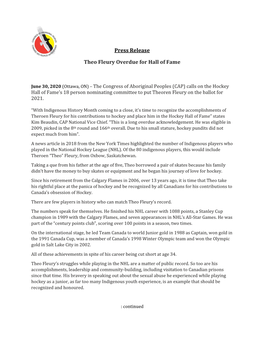 Press Release Theo Fleury Overdue for Hall of Fame
