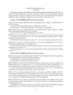 Math 871-872 Qualifying Exam May 2013 Do Three Questions from Section a and Three Questions from Section B