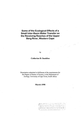Some of the Ecological Effects of a Small Inter-Basin Water Transfer On