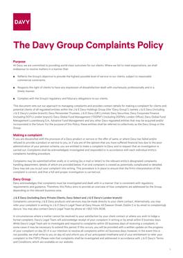 The Davy Group Complaints Policy