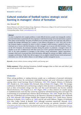 Cultural Evolution of Football Tactics: Strategic Social Learning in Managers’ Choice of Formation