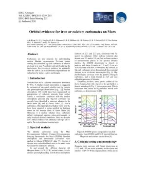 Orbital Evidence for Iron Or Calcium Carbonates on Mars