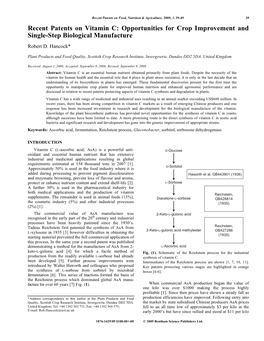 Recent Patents on Vitamin C: Opportunities for Crop Improvement and Single-Step Biological Manufacture Robert D