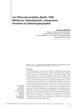 Les Phricodoceratidae Spath, 1938 (Mollusca, Cephalopoda) : Ontogenèse, Évolution Et Paléobiogéographie