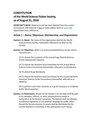 CONSTITUTION of the World Science Fiction Society, As Ofaugust21, 2018
