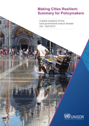 Making Cities Resilient: Summary for Policymakers