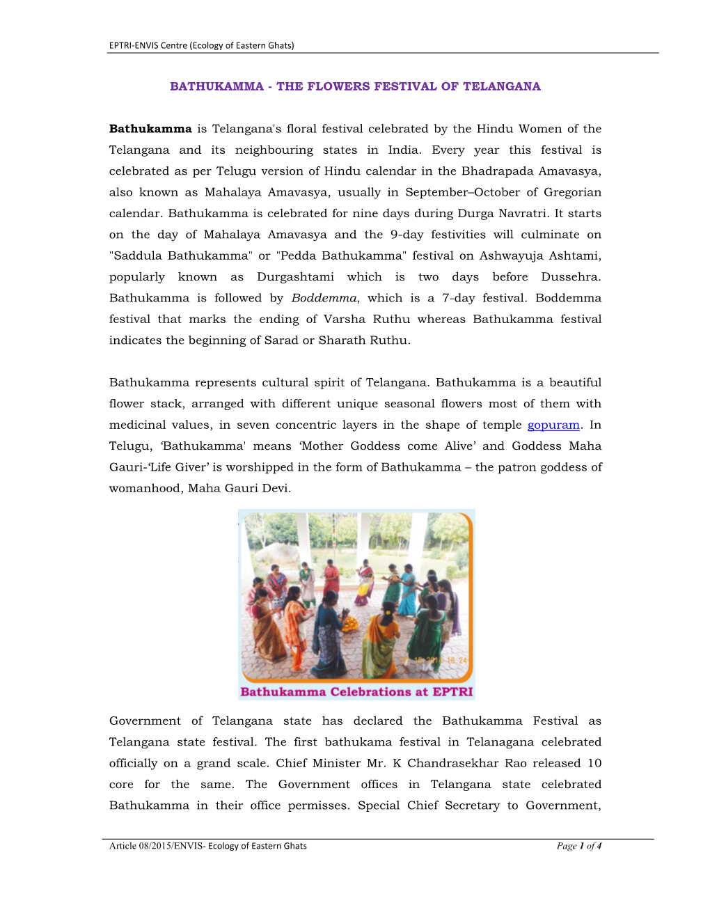 Bathukamma - the Flowers Festival of Telangana