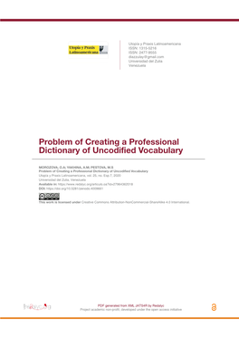 Problem of Creating a Professional Dictionary of Uncodified Vocabulary