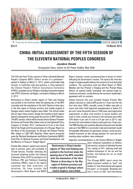CHINA INITIAL ASSESSMENT of the FIFTH SESSION OF.Pmd