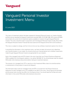 Vanguard Personal Investor Investment Menu