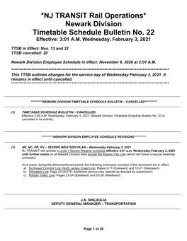 NJ TRANSIT Rail Operations* Newark Division Timetable Schedule Bulletin No