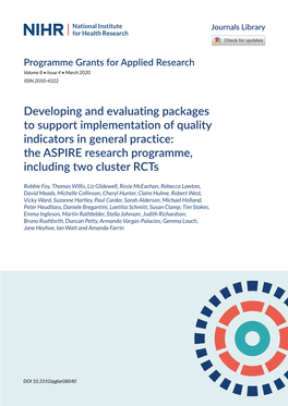 Developing and Evaluating Packages to Support Implementation of Quality Indicators in General Practice: the ASPIRE Research Programme, Including Two Cluster Rcts