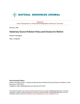 Stationary Source Pollution Policy and Choices for Reform