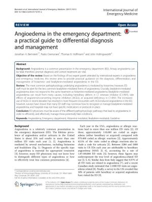 Angioedema in the Emergency Department: a Practical Guide to Differential Diagnosis and Management Jonathan A
