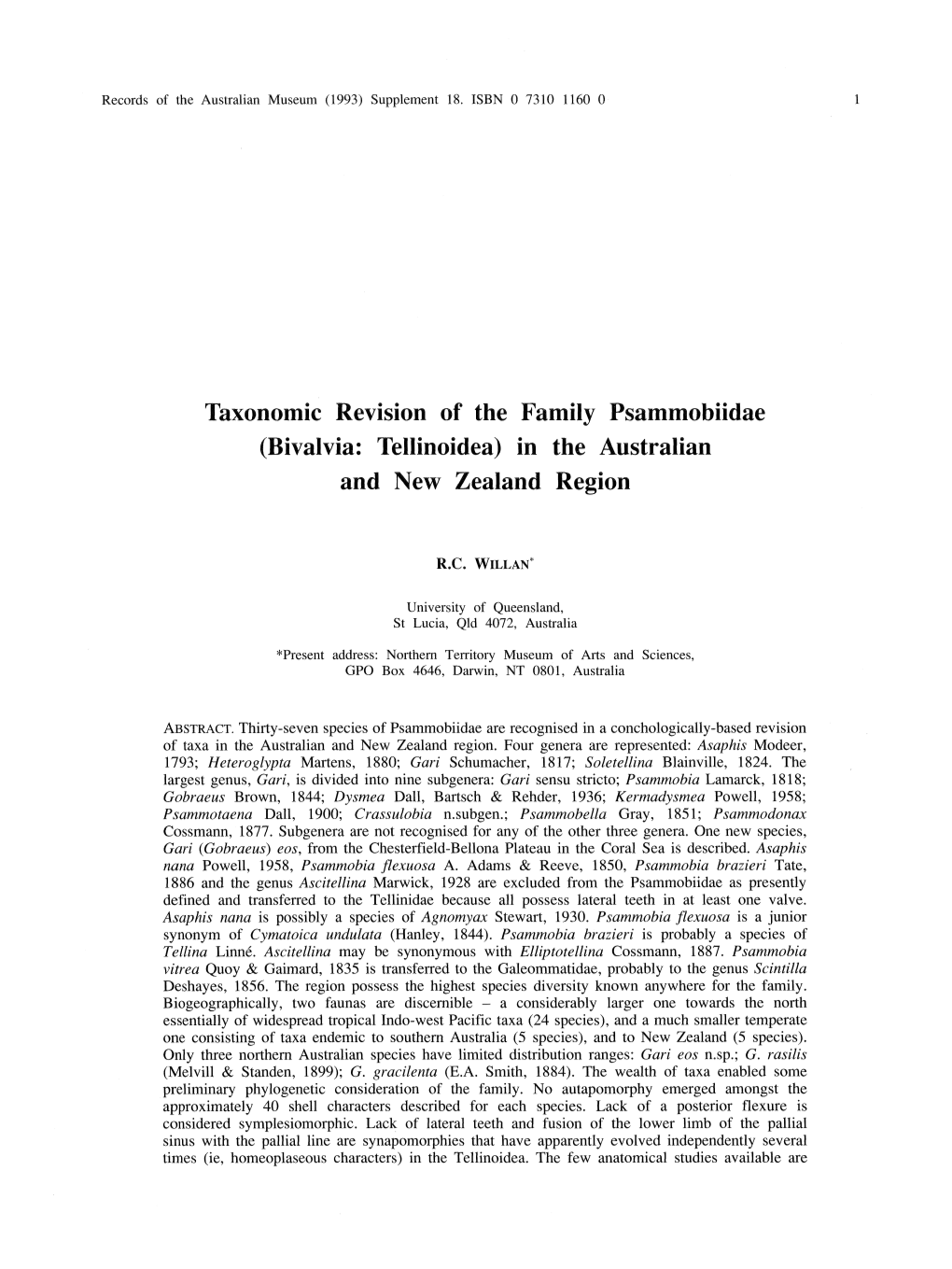 Bivalvia: Tellinoidea) in the Australian and New Zealand Region