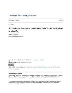 Nontraditional Features of Heinrich Böll's War Books: Innovations of a Pacifist