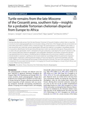 Turtle Remains from the Late Miocene of the Cessaniti Area, Southern Italy—Insights for a Probable Tortonian Chelonian Dispersal from Europe to Africa Georgios L