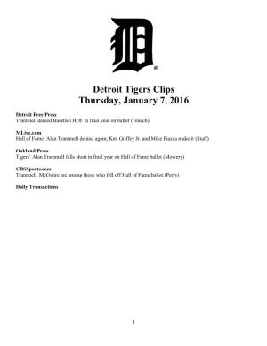 Detroit Tigers Clips Thursday, January 7, 2016