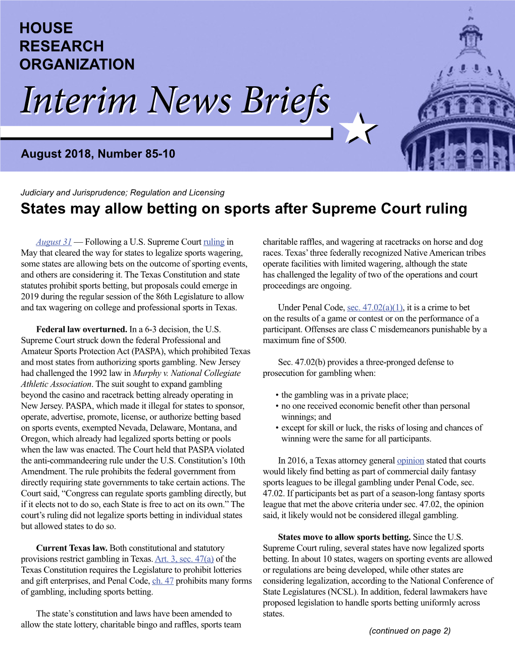 Interim News Briefs August 2018