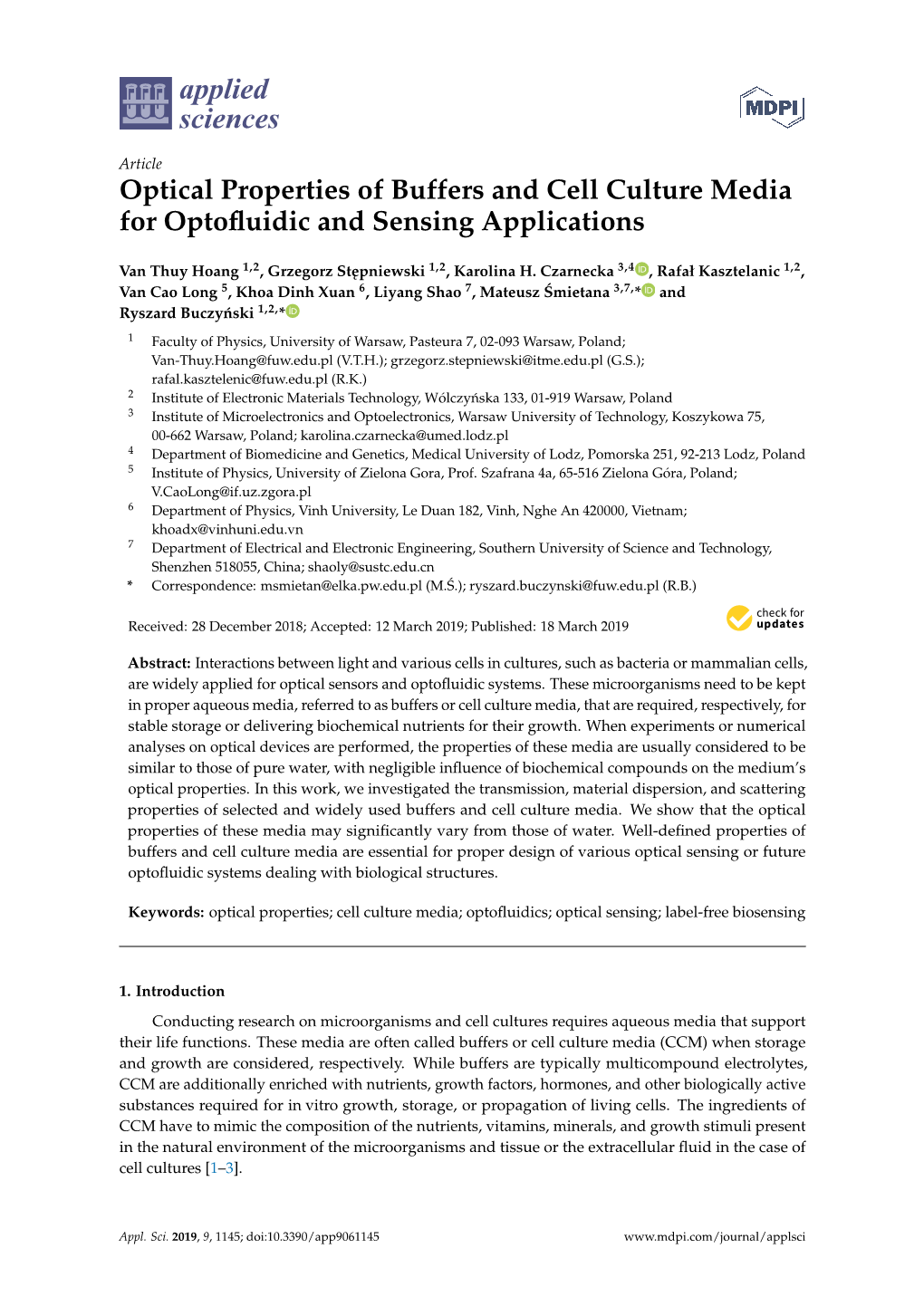 Optical Properties of Buffers and Cell Culture Media for Optofluidic And