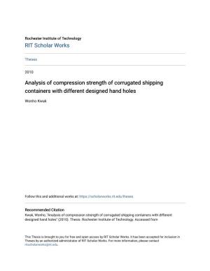 Analysis of Compression Strength of Corrugated Shipping Containers with Different Designed Hand Holes