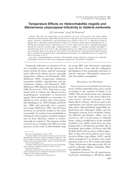 Temperature Effects on Heterorhabditis Megidis and Steinernema Carpocapsae Infectivity to Galleria Mellonella