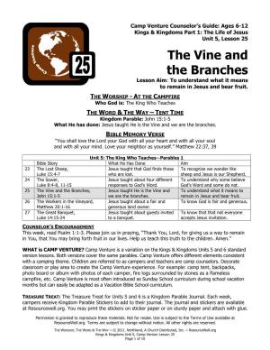 The Vine and the Branches Lesson Aim: to Understand What It Means to Remain in Jesus and Bear Fruit
