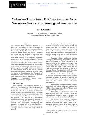 The Science of Consciousness: Sree Narayana Guru's Epistemological