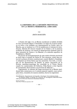 La Reforma De La Division Provincial En La Meseta Meridional (1800-1850)