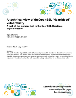 A Technical View of Theopenssl 'Heartbleed' Vulnerability