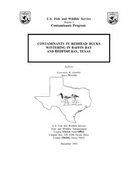 Contaminants in Redhead Ducks Wintering in Baffin Bay and Redfish Bay, Texas