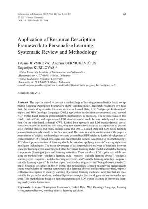 Application of Resource Description Framework to Personalise Learning: Systematic Review and Methodology