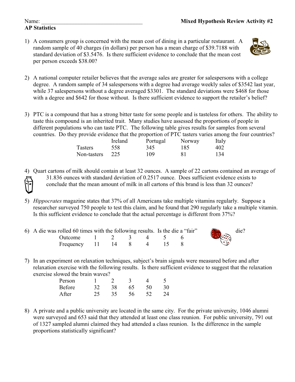 Mixed Hypothesis Review #2