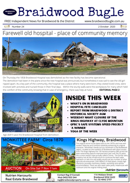 An Obituary to Braidwood Hospital Daylight Saving Starts We Knew It Was Coming, but It Hasn’T Lessened the Shock