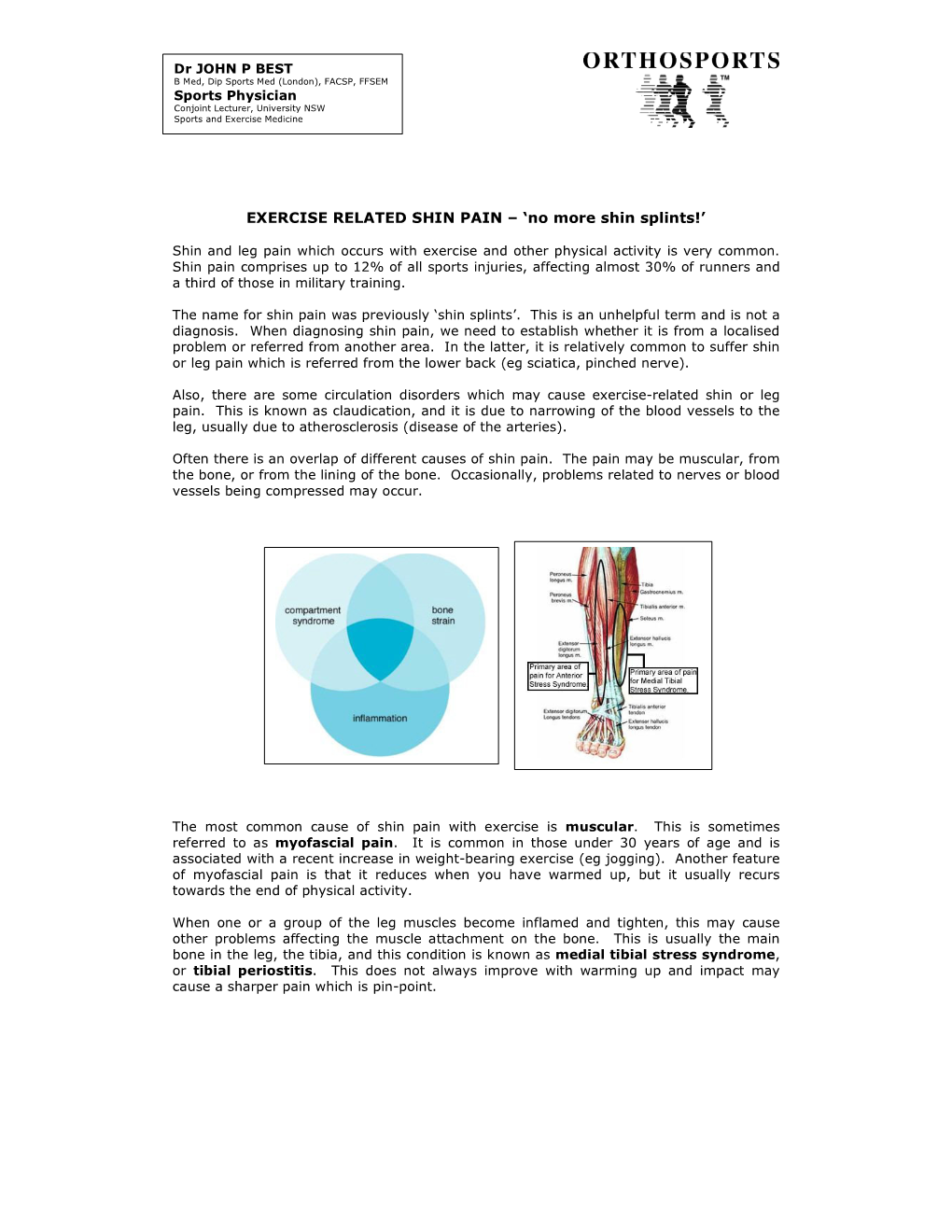 EXERCISE RELATED SHIN PAIN – ‘No More Shin Splints!’