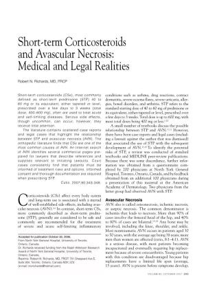 Short-Term Corticosteroids and Avascular Necrosis: Medical and Legal Realities