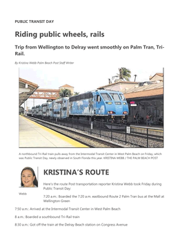 Riding Public Wheels, Rails KRISTINA's ROUTE