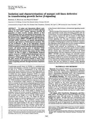Isolation and Characterization of Mutant Cell Lines Defective in Transforming Growth Factor (3 Signaling BARBARA A