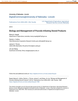 Biology and Management of Psocids Infesting Stored Products