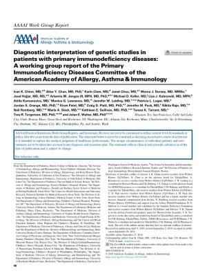 Diagnostic Interpretation of Genetic Studies in Patients with Primary