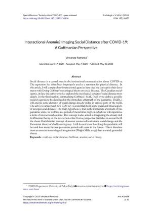 Interactional Anomie? Imaging Social Distance After COVID-19: a Goffmanian Perspective