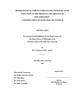 Biomechanical Forces Upregulate Myogenic Gene Induction in the Presence Or Absence of Inflammation - a Possible Role of Igfr1-Pi3k-Akt Pathway