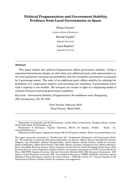 Political Fragmentation and Government Stability. Evidence from Local Governments in Spain