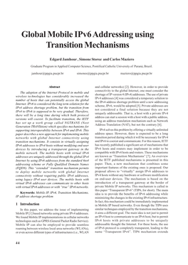 Global Mobile Ipv6 Addressing Using Transition Mechanisms