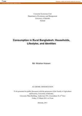 Consumption in Rural Bangladesh: Households, Lifestyles, and Identities
