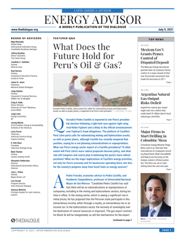 ENERGY ADVISOR a WEEKLY PUBLICATION of the DIALOGUE July 9, 2021