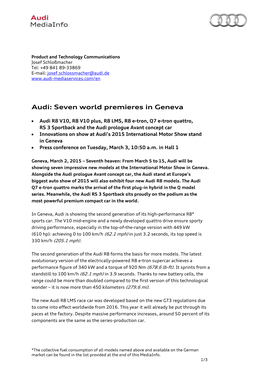 Audi: Seven World Premieres in Geneva