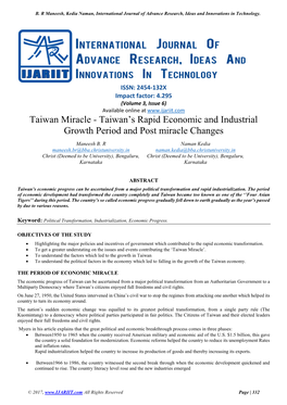 Taiwan Miracle – Taiwan's Rapid Economic and Industrial Growth
